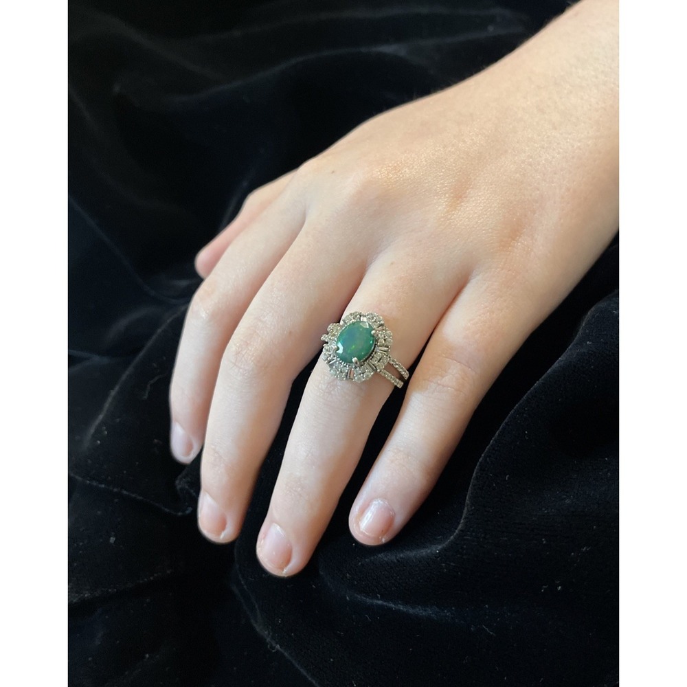 JTV‎ Green Opal 9.25 Sterling Silver Baguettes Zirconia Accent Ring Size 5